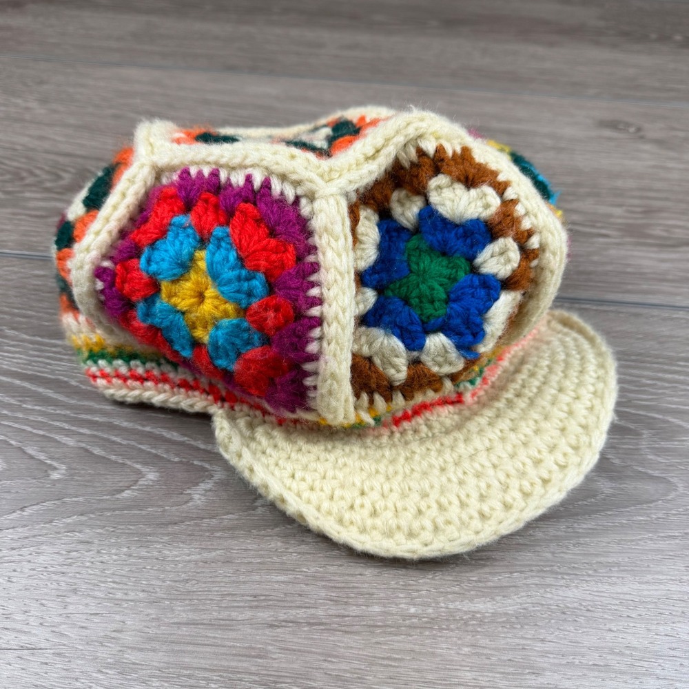 Unbranded Unisex Hat Crochet Granny Square Newsboy Cap Multi Color One Size